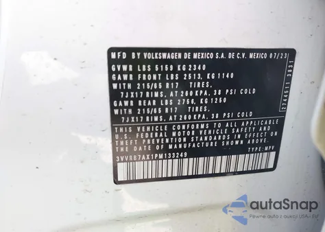 2023 Volkswagen Tiguan 2.0T S z USA, uszkodzony, nr VIN 3VVRB7AX1PM133249